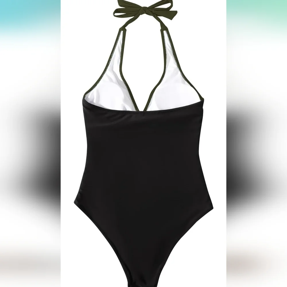 SUUKSESS Ruched Tummy Control Halter Top Swimsuit